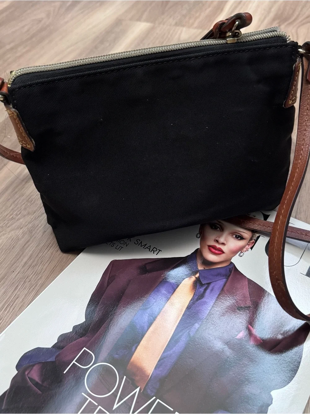 Dooney & Bourke crossbody pouchette black Nylon purse bag leather trim